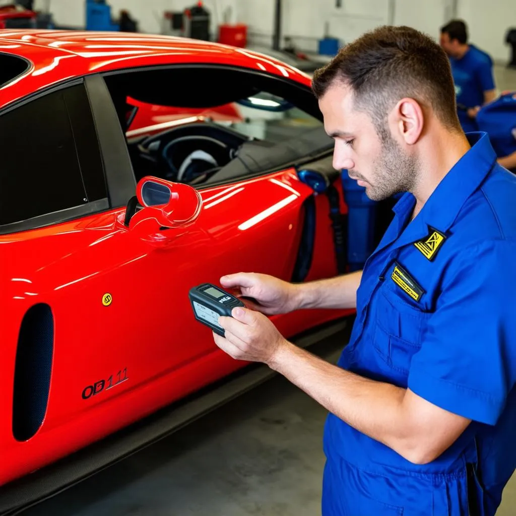 Mechanic Using OBD11 Scanner