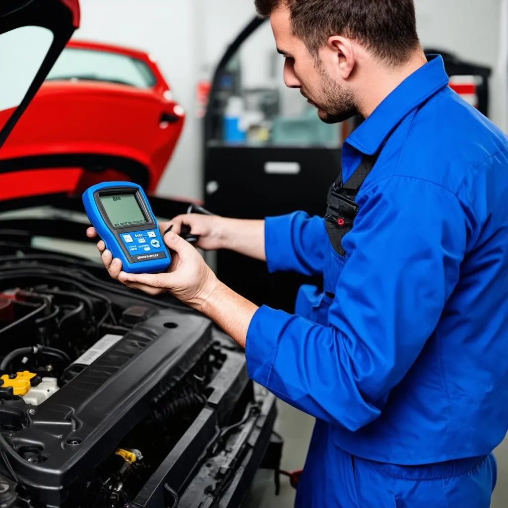 Mechanic Using an OBD2 Scanner