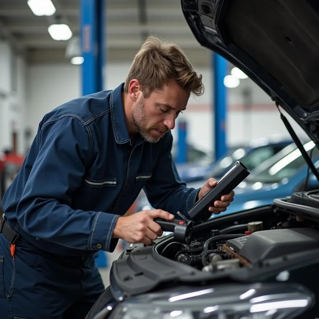 Mechanic Using OBD2 Scanner