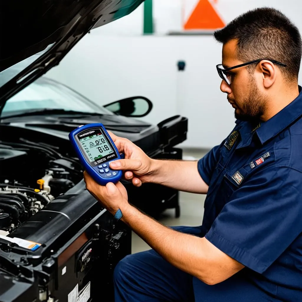 Mechanic Using Professional OBD2 Scanner