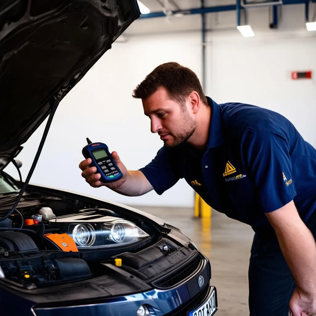 Automotive Technician Using OBD-II Scanner