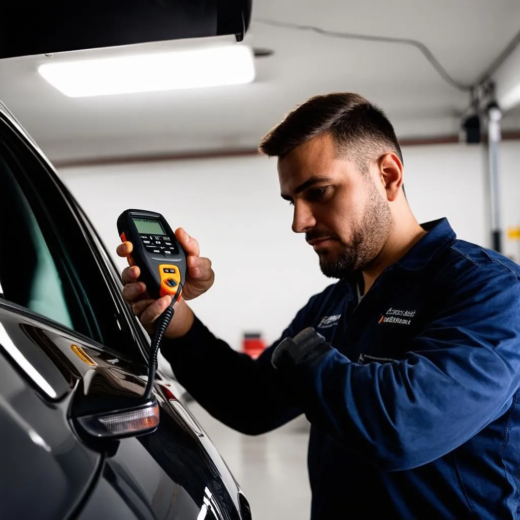 Mechanic Diagnosing Car