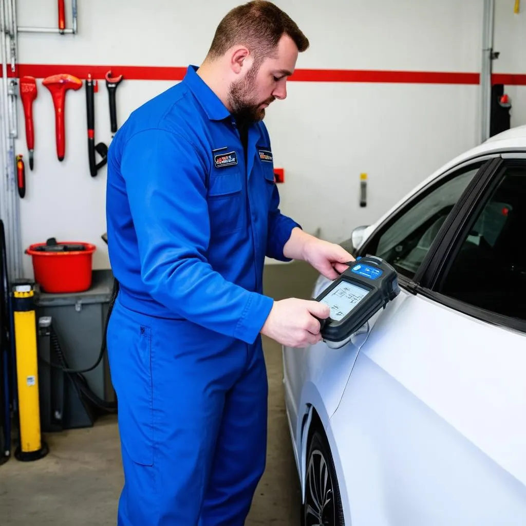 mechanic using a scanner