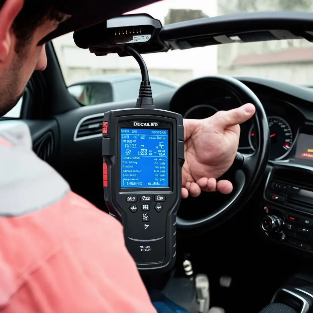 Mechanic using a dealer level scanner to diagnose a car