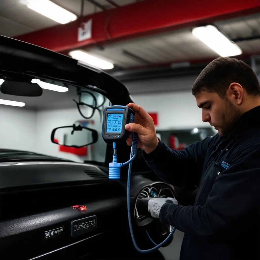 Mechanic Using OBD Scanner