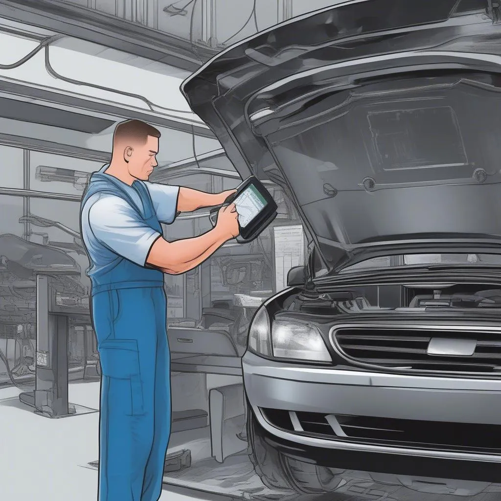 Mechanic Using Diagnostic Scanner