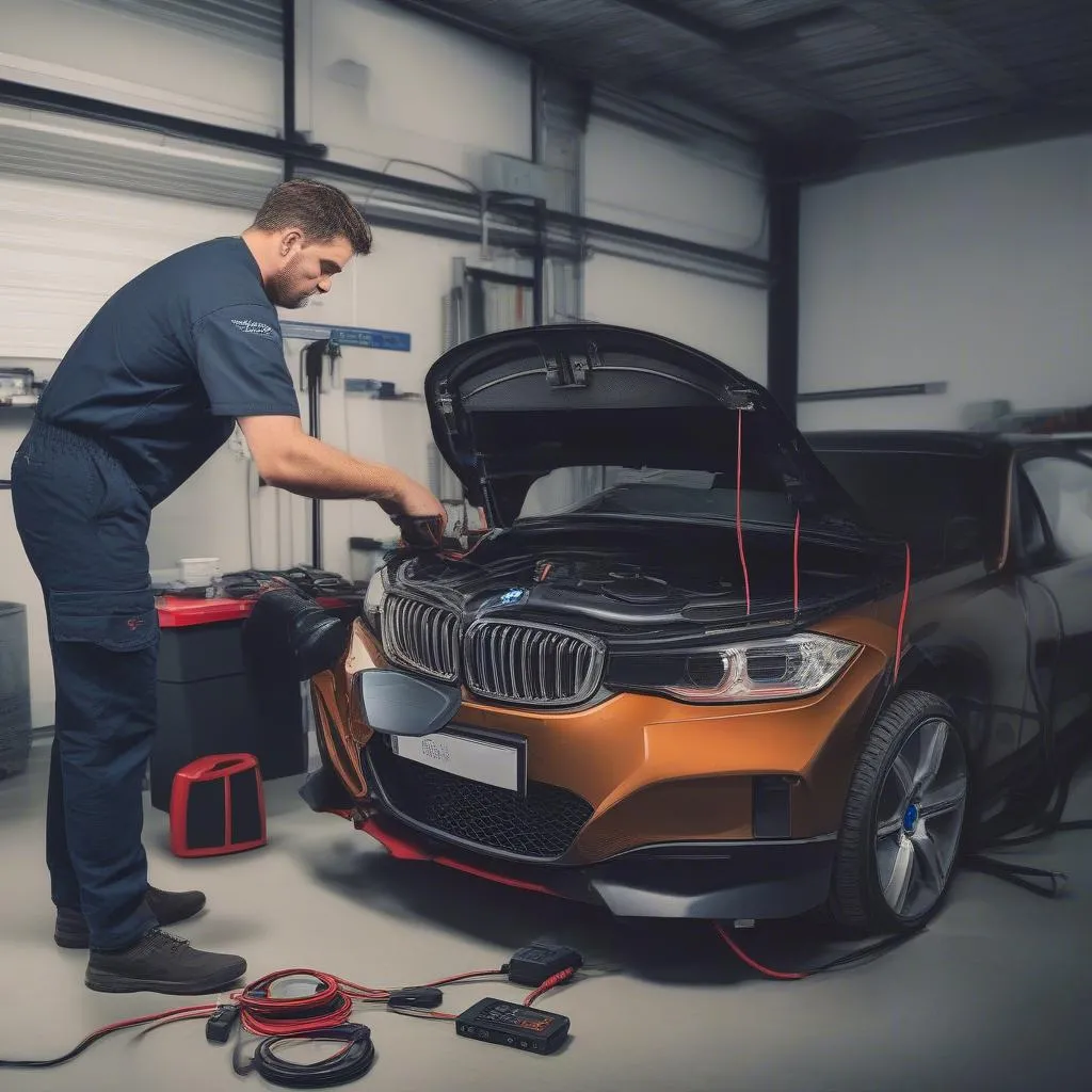 Mechanic Using OBD Scanner on BMW F31