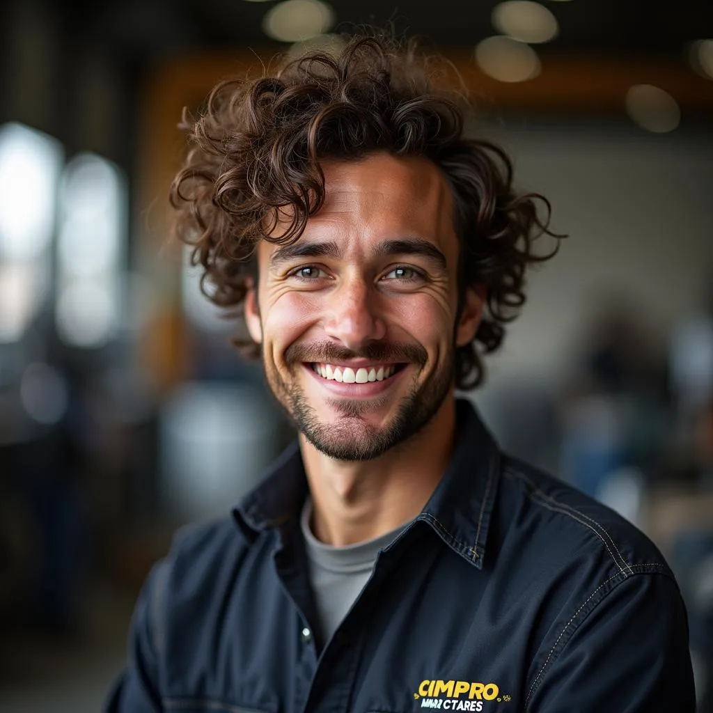 Mechanic with Healthy Hair Smiling