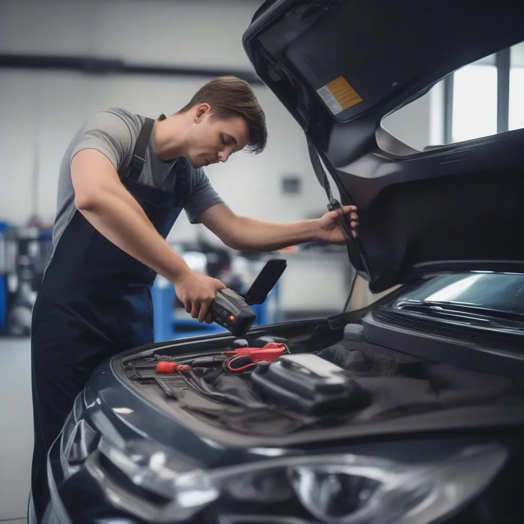 mechanic using an OBD-II scanner