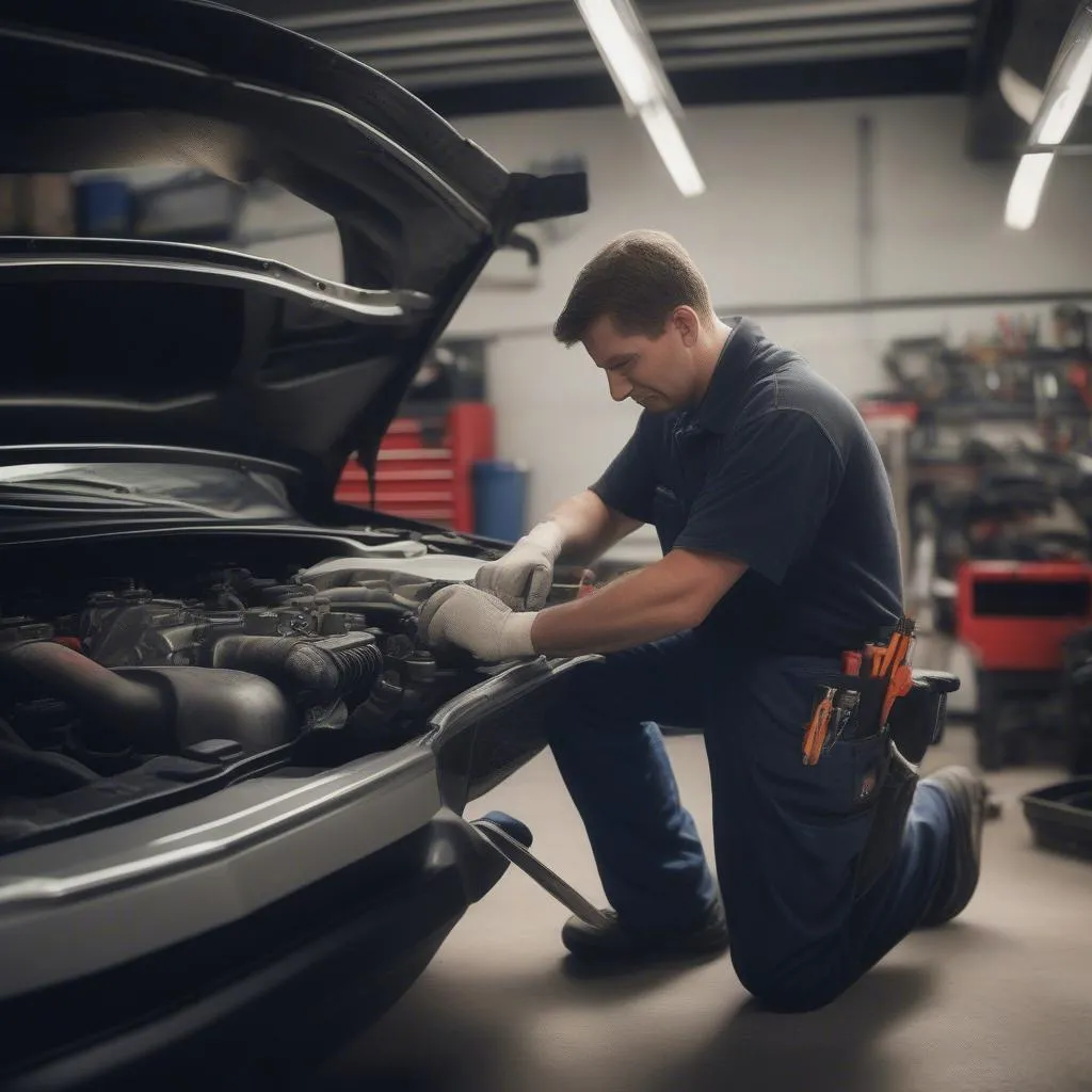 Mechanic Working on a Car's Engine