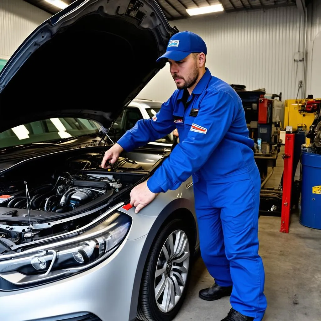 Mechanic Working on Car Engine