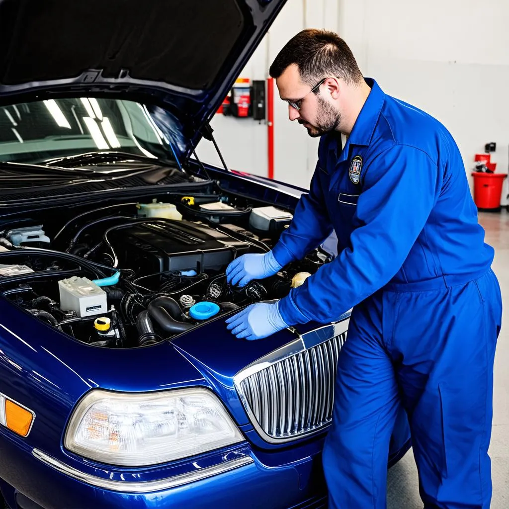 Mechanic Working on Engine