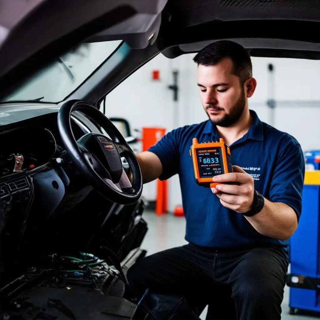 Mechanic working on car