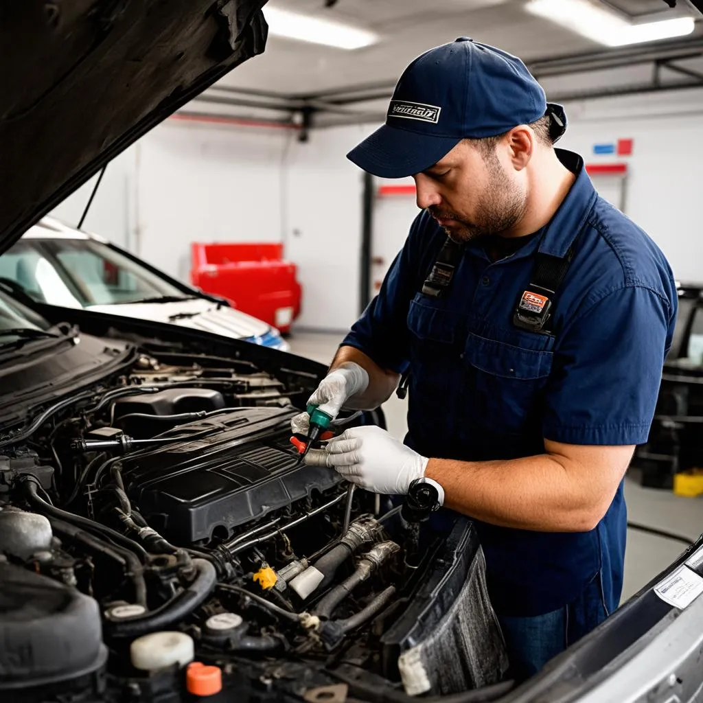 Mechanic Working On Car