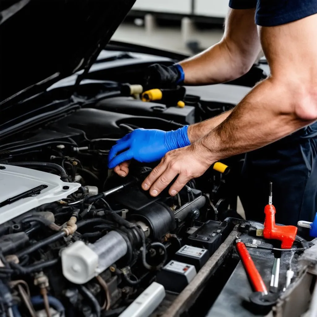 Skilled Mechanic Repairing a Car Engine