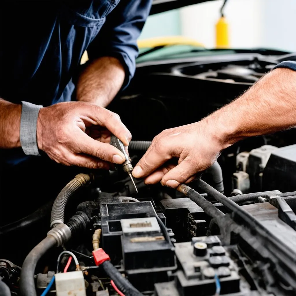 Mechanic Working on a Car's Electrical System