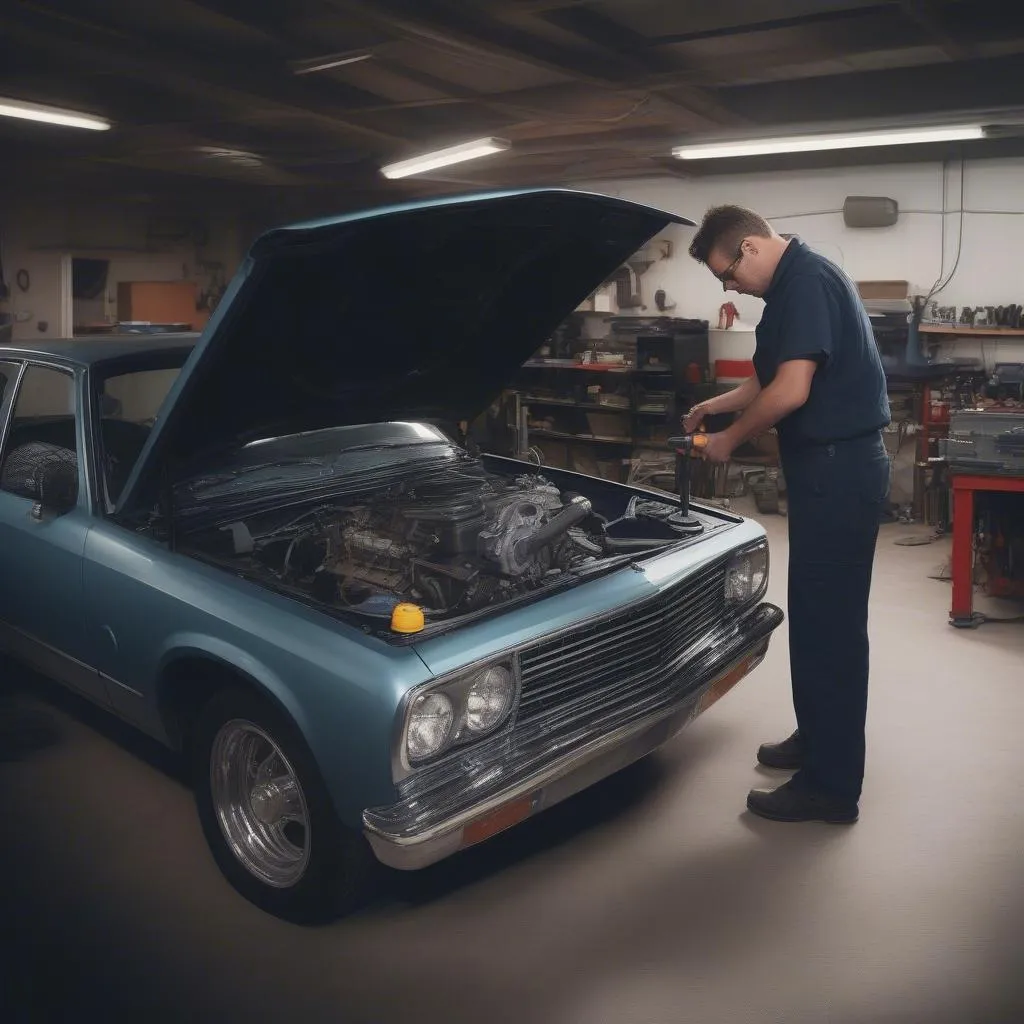 Car Mechanic Inspecting Engine