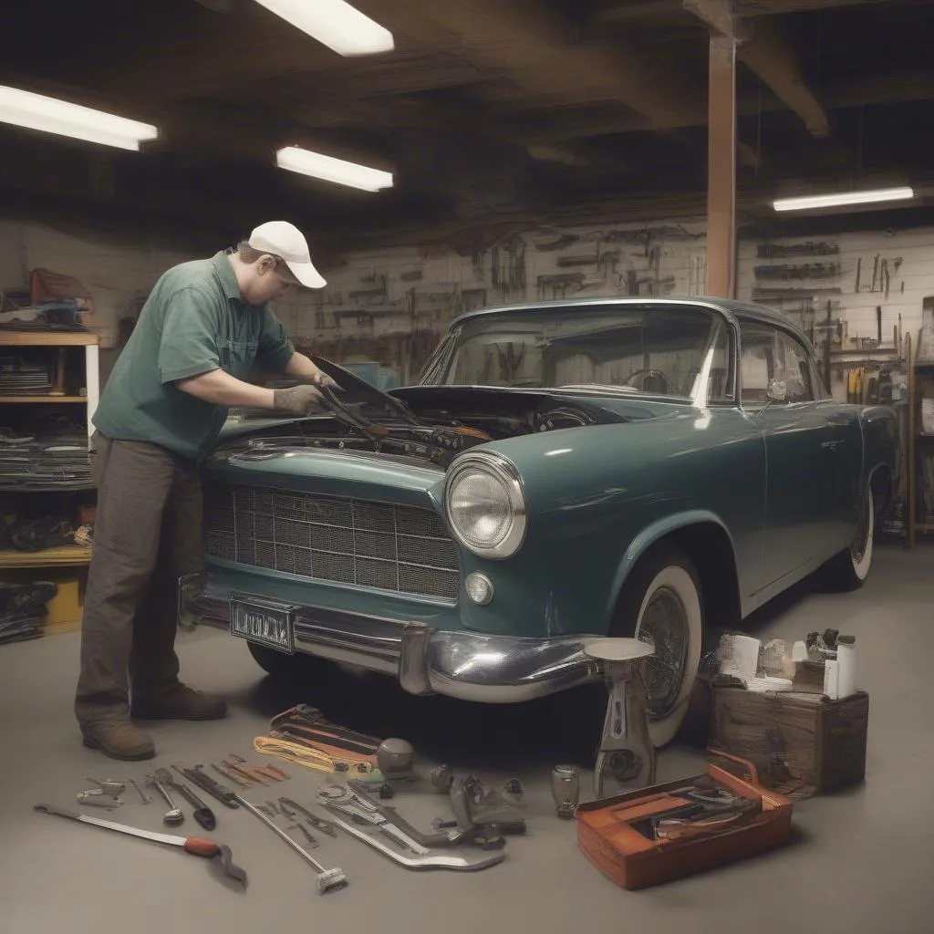 mechanic working on car