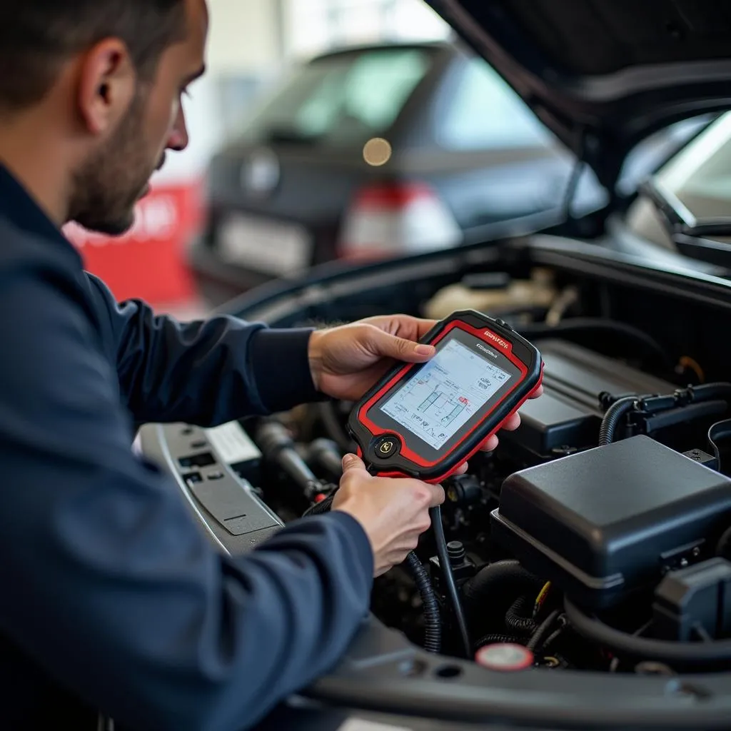 Mechanic Working on Car Electronics