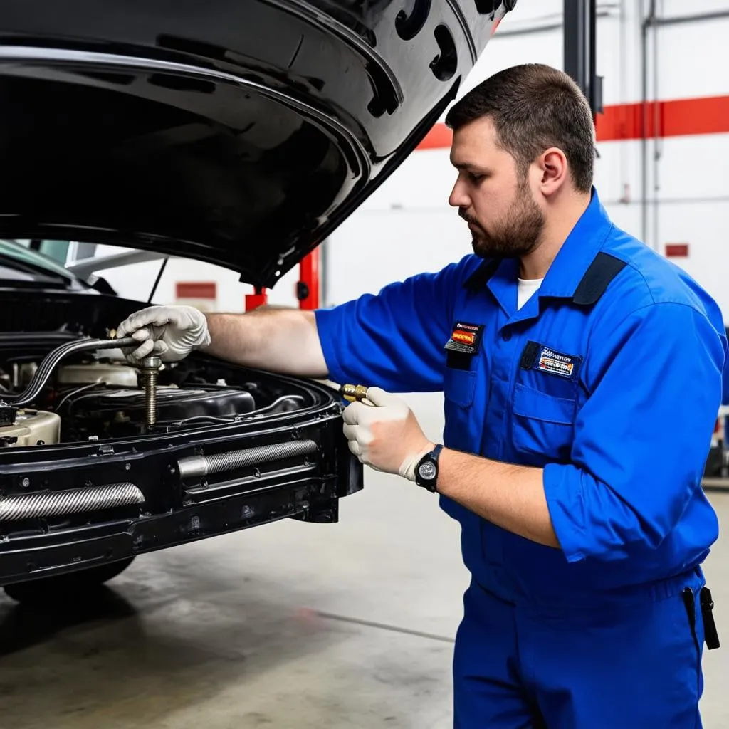 Mechanic Working on Car Engine