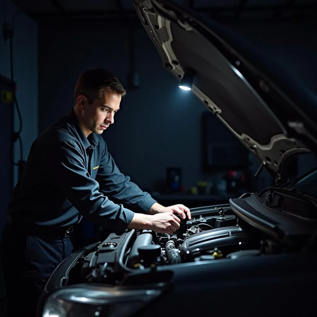 Mechanic inspecting a car engine