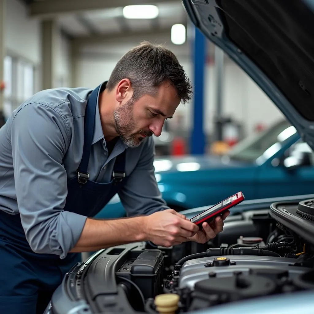 Mechanic Diagnosing Car Engine Issues