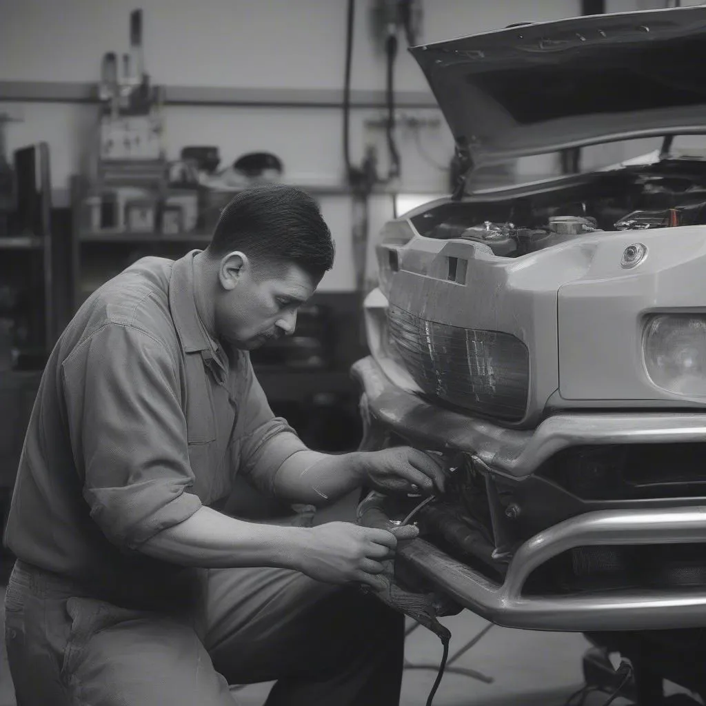 Mechanic Repairing Headlights