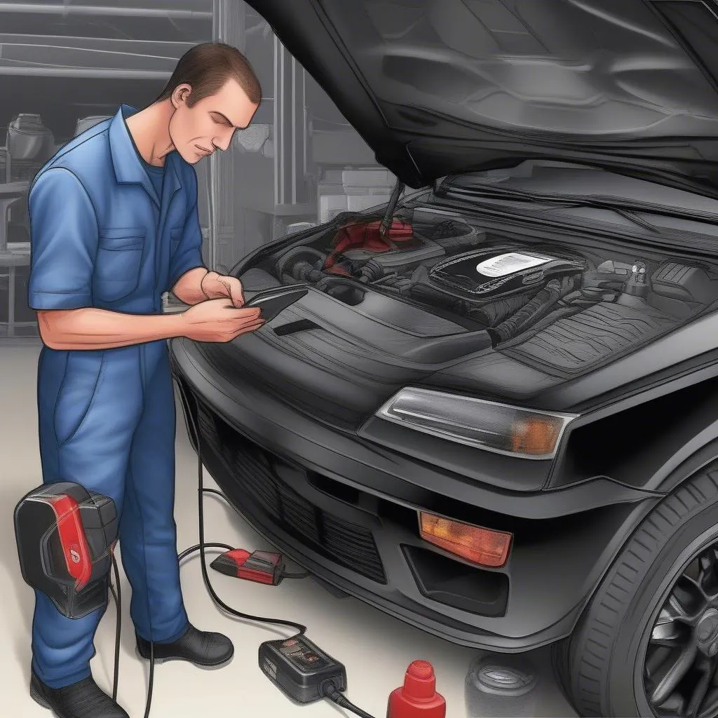 Mechanic working on engine