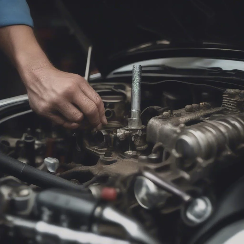 mechanic working on engine