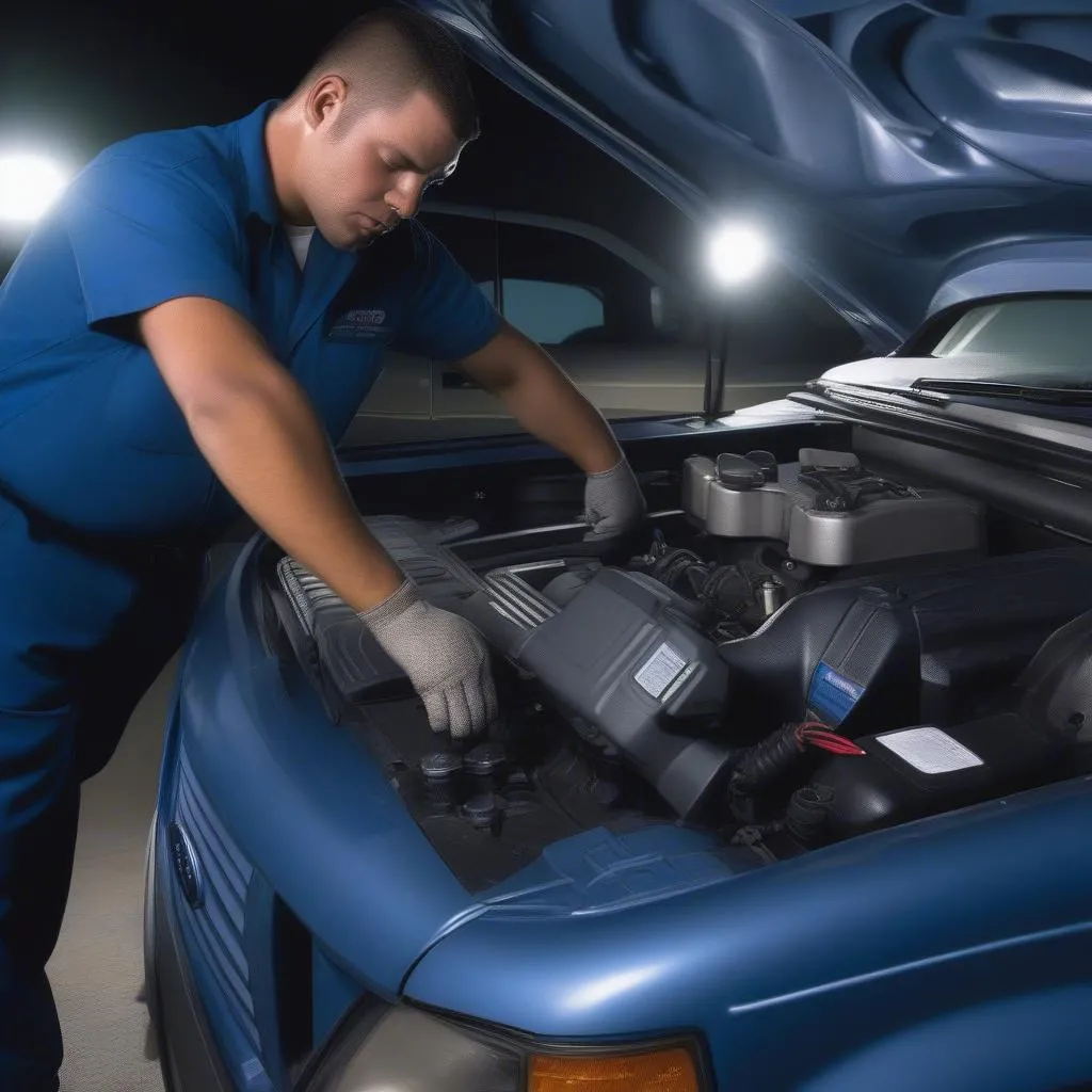 Mechanic Inspecting Engine