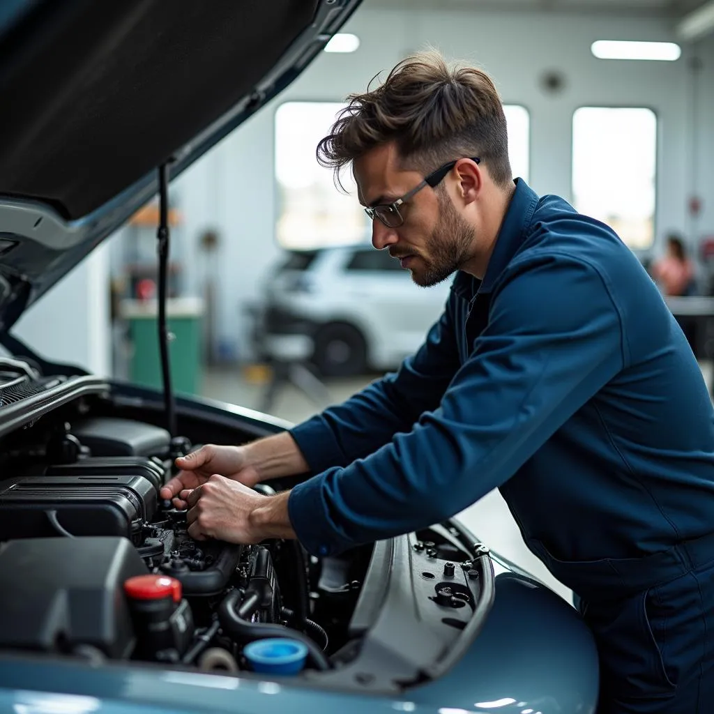 Mechanic Examining EV Powertrain