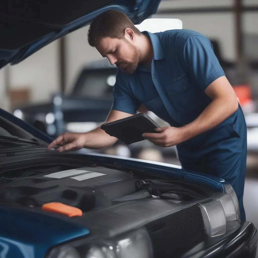 Mechanic Using OBD2 Scanner