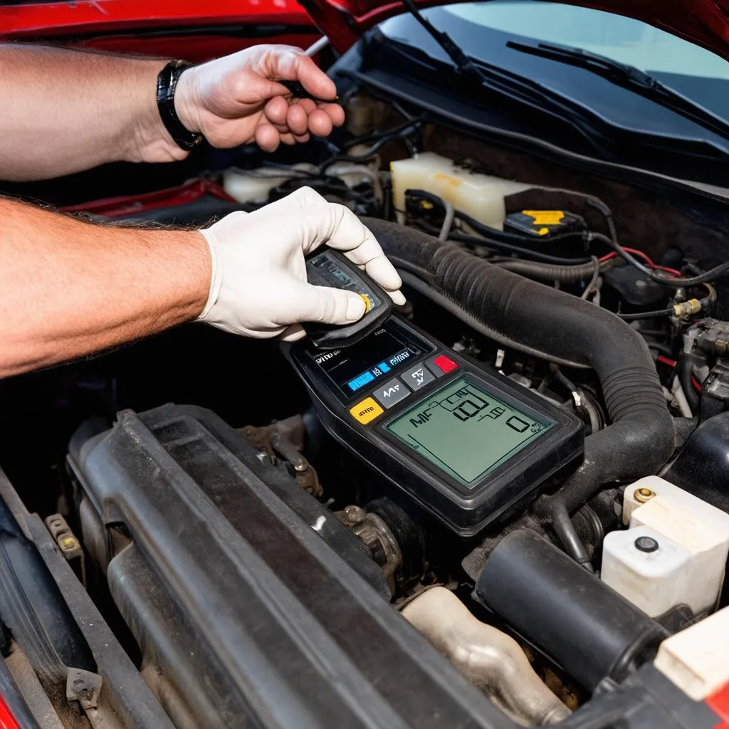 Mechanic Inspecting Engine