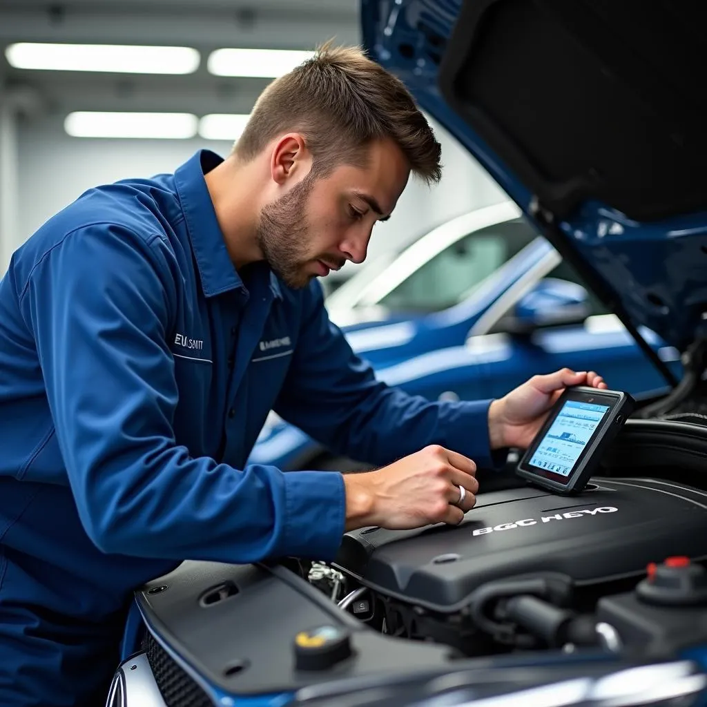 Mercedes-Benz Technician Performing Diagnostics