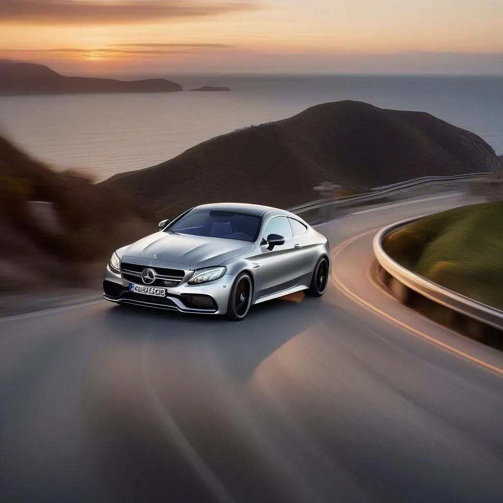 Mercedes C63s on a winding road