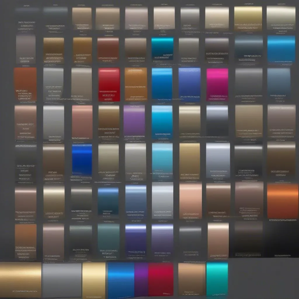 A variety of metallic car paint colors