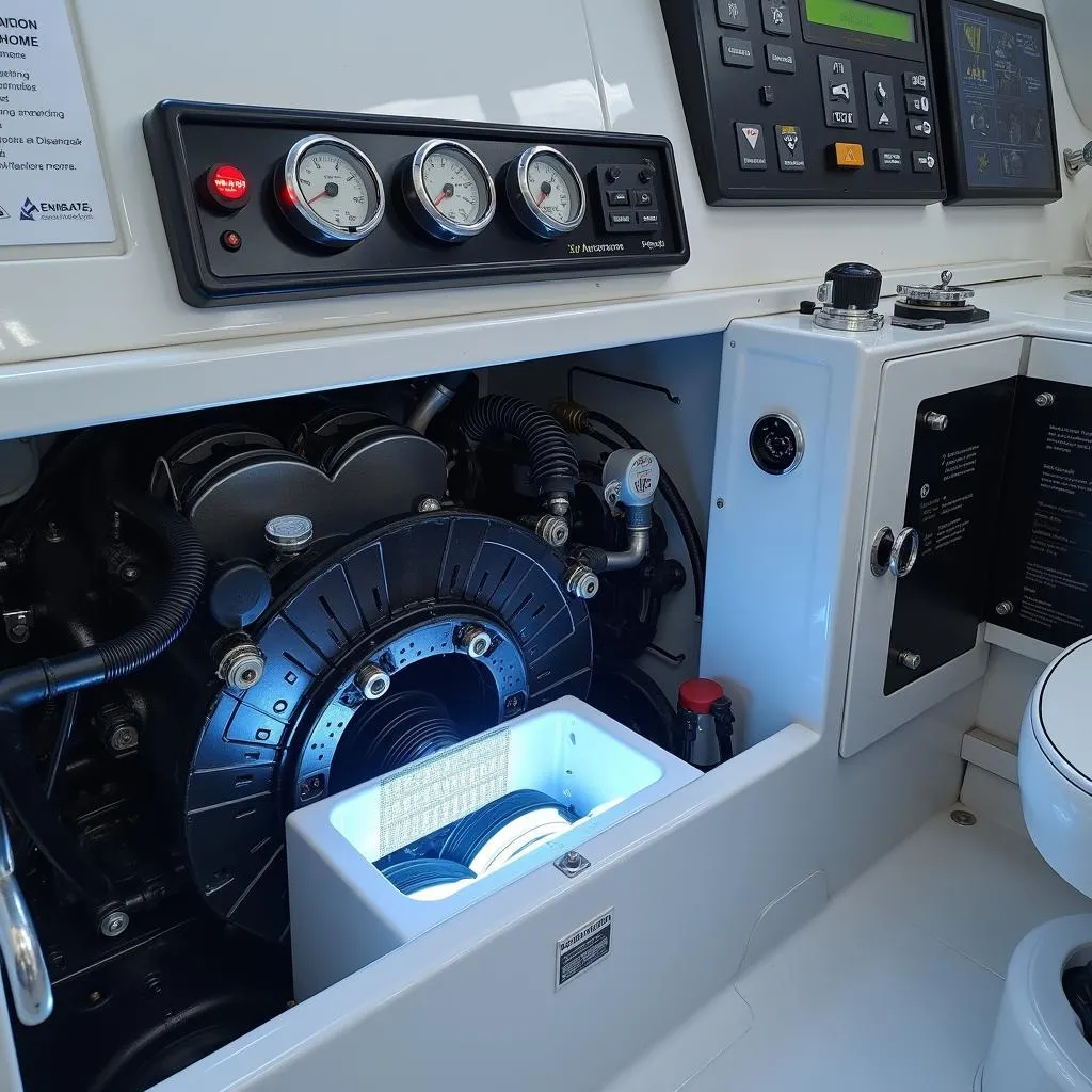 Modern Boat Engine Room with Diagnostic Port