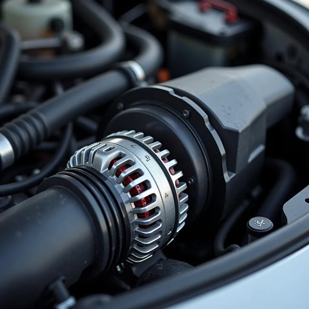 Close-Up of a Modern Car Engine Highlighting the Alternator