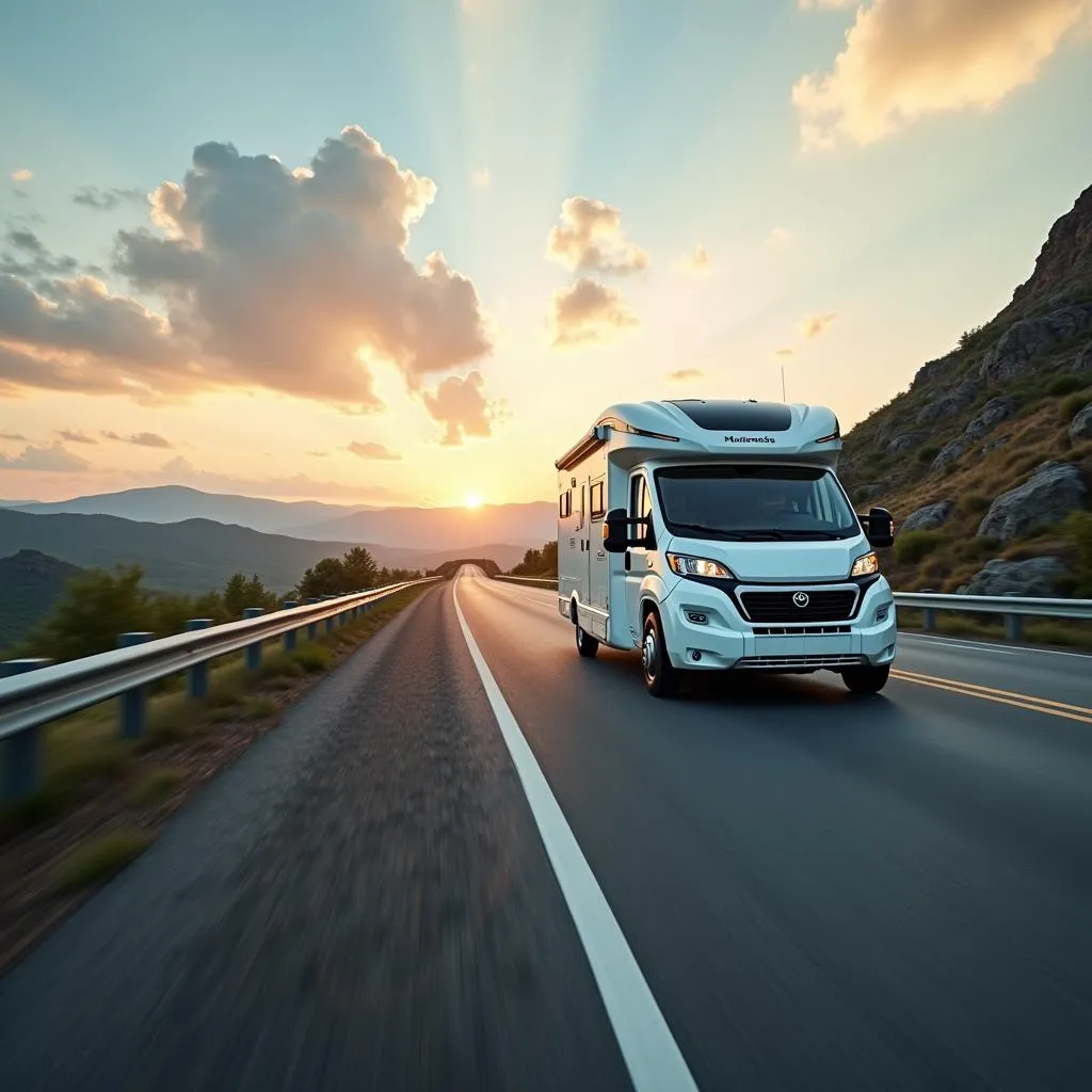 A Motorhome Car Hauler on a Scenic Road Trip