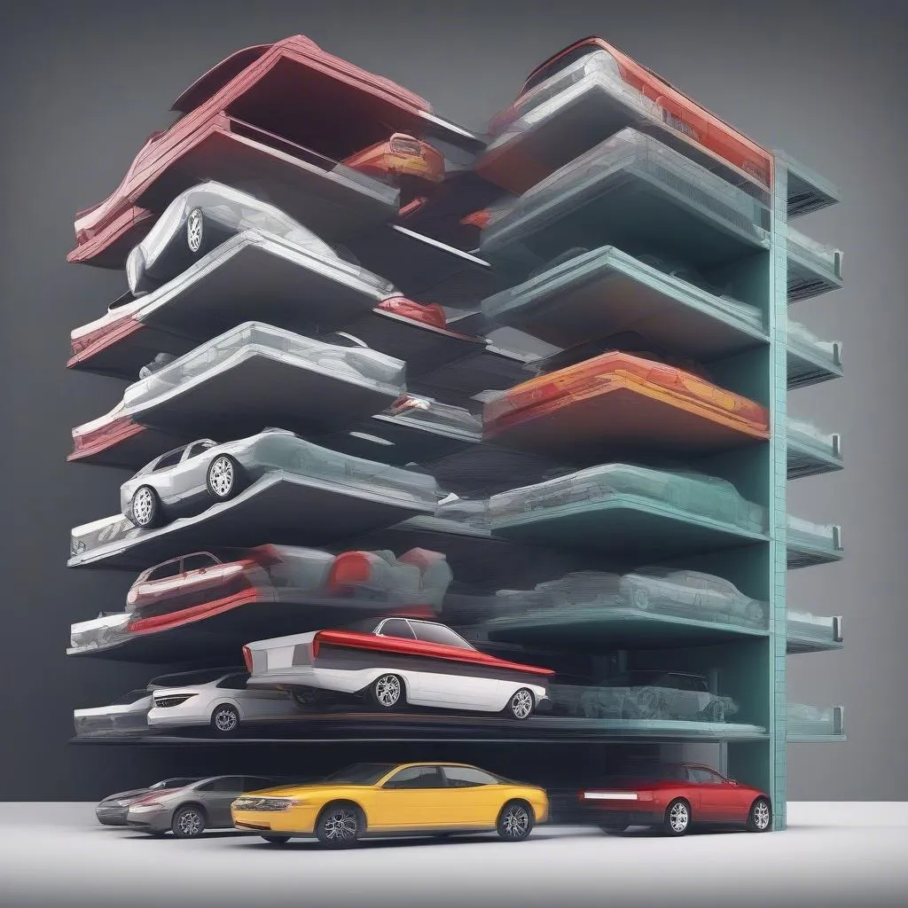 Multi-level parking with stacked cars