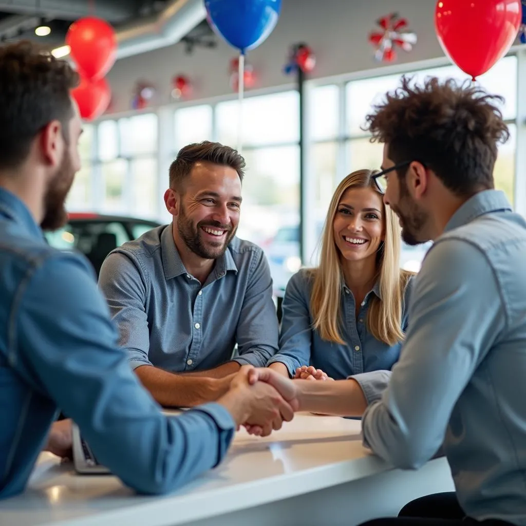 Negotiating a car deal at a car dealership during Labor Day sales