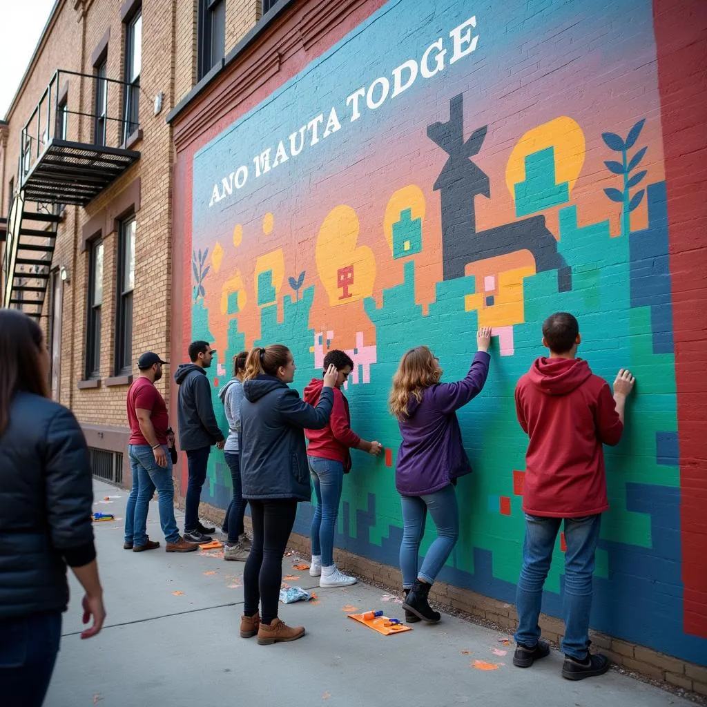 Volunteers Painting Mural