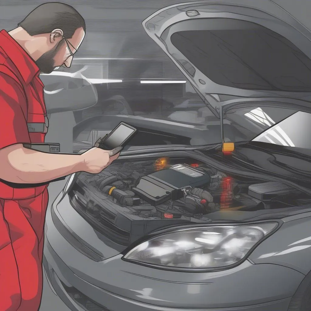 Nissan Car Mechanic Using Diagnostic Tools