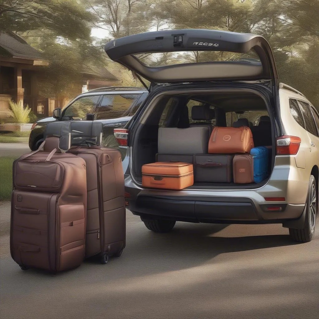 2024 Nissan Pathfinder loaded with luggage for a family road trip