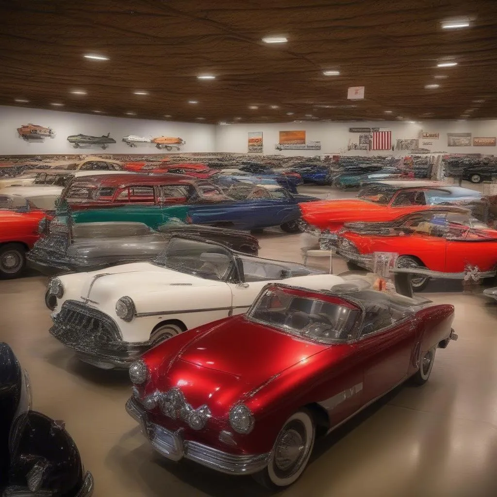 Visitors admiring a classic car at the Nocona Car Museum in Texas