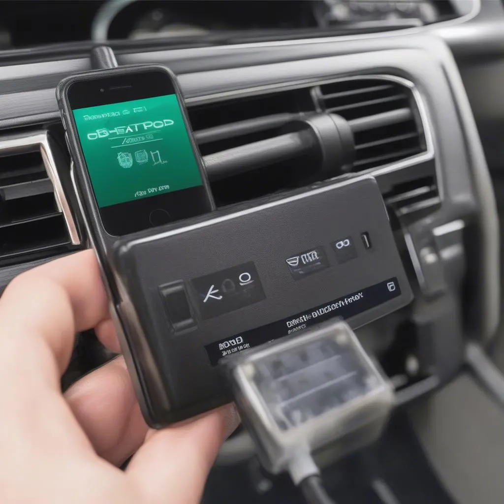 OBD Bluetooth adapter connected to the car's diagnostic port