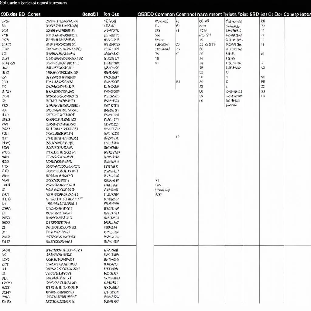 OBD Codes Chart