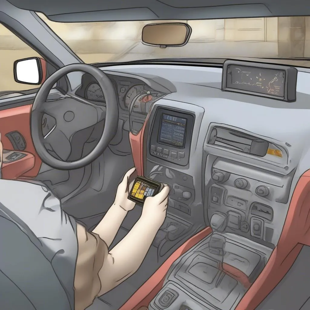 OBD device being plugged into the car's OBD port