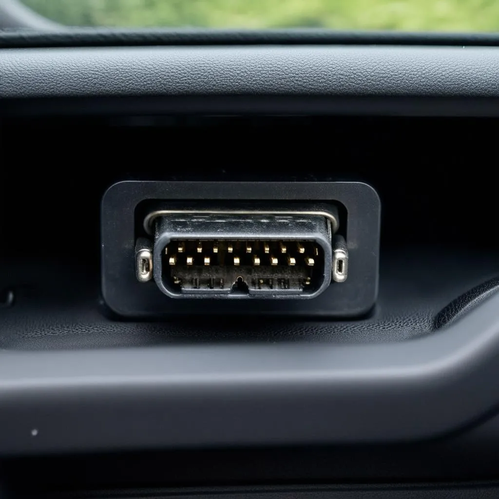 Close-up view of an OBD port