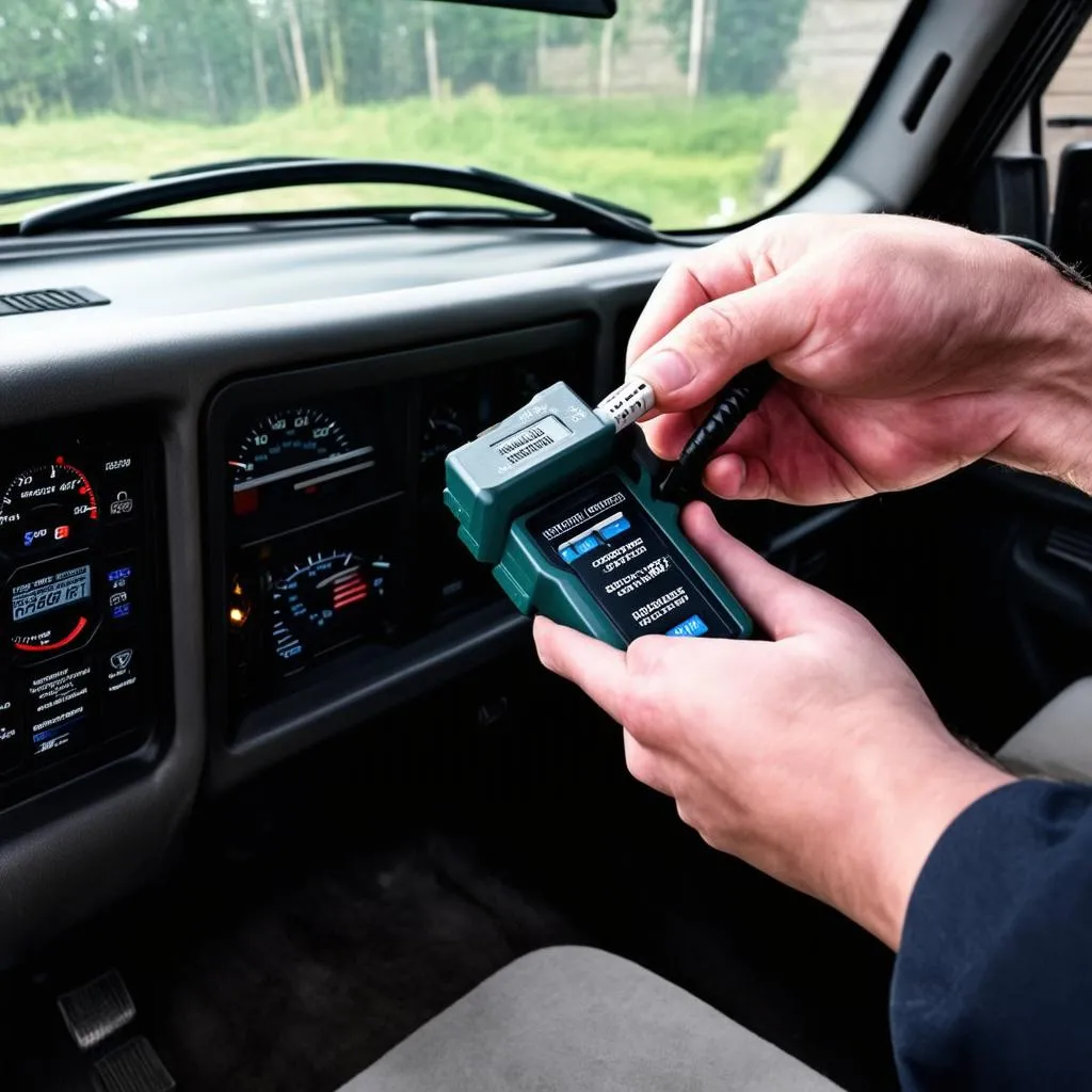 OBD reader plugged into a 1997 Ford F250